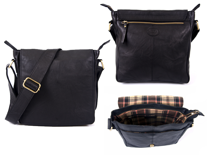 0802 BLACK F.Grn C.Hide Med. Unisx F.Over Bag wt Bck Zip (image for) 0802 BLACK F.Grn C.Hide Med. Unisx F.Over Bag wt Bck Zip